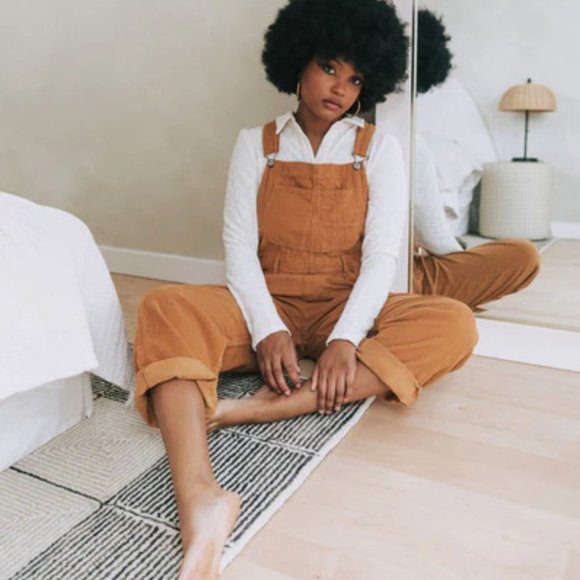 NWT Free People Ziggy Corduroy Bib Overalls Relaxed Fit in Tan LARGE - Picture 6 of 8